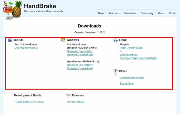 HandBrakeをダウンロードする