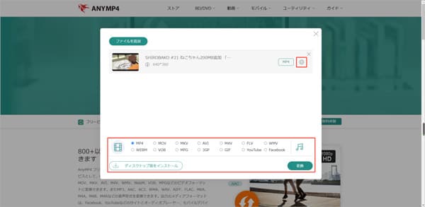 フリービデオ変換での設定